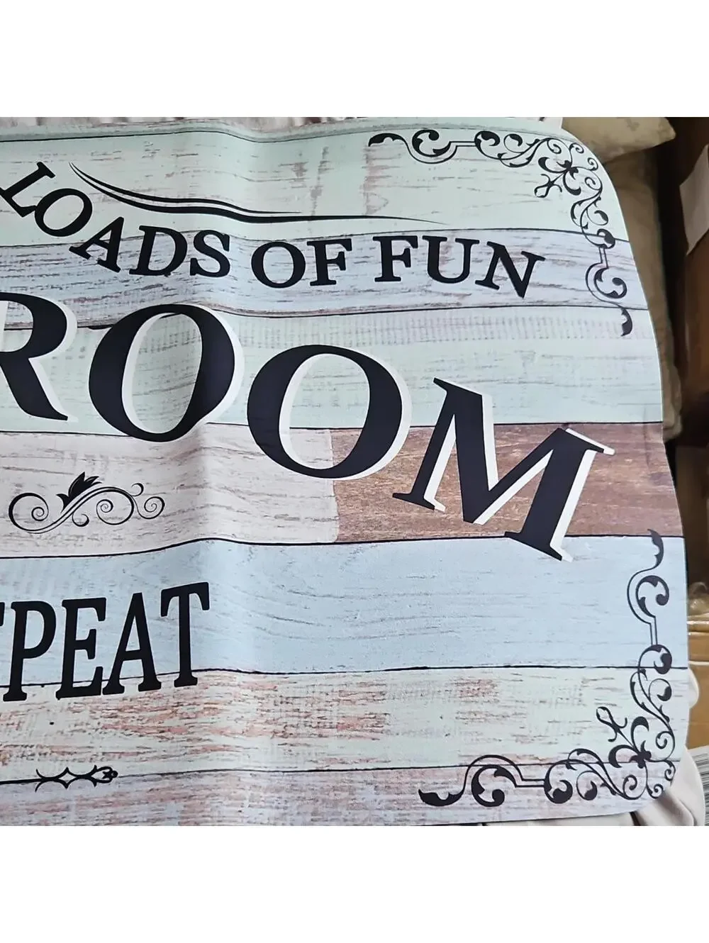 Laundry Room Wash Dry Fold Repeat Rectangle Door Mat Multicolor Text Pattern